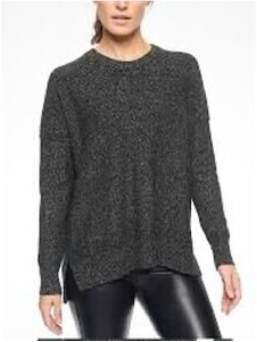 Athleta Perspective Wool Cashmere Crew Sweater Charcoal Gray